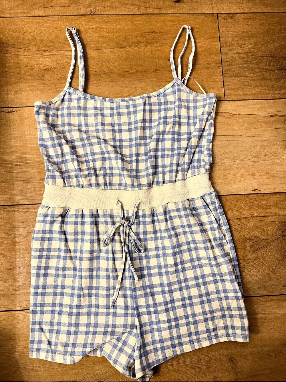 Gingham Romper in Blue & White Like New